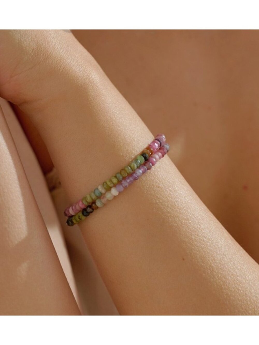 Gemstone Stretch Bracelet October Birthstone Genuine Watermelon Tourmaline